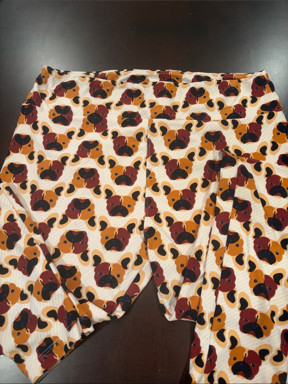 LuLaRoe Kids Bulldog Face Print Leggings - Orange, Red, Black
